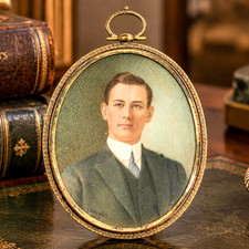  Early 20th Century Art Antique Portrait Miniature Painting Young Man Signed picture