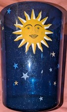Vintage Celestial Sun & Moon Plastic Waste Basket, Blue & Gold Astrology - Retro picture
