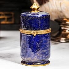 Beautiful Hand Painted Le Tallec Vintage French Porcelain Blue and Gold Jar Box picture