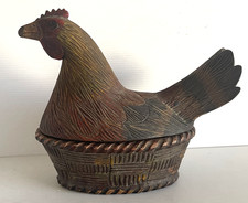Vintage Hand Carved Wood Chicken Nesting Bowl picture