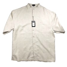 NWT ZINI Linen Shirt Mens XXL Beige Short Sleeve Mandarin Collar Minimalist picture