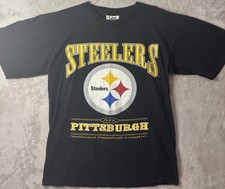Vintage 90s Pittsburgh Steelers T Shirt Mens Large Lee Sport NFL Logo Black picture