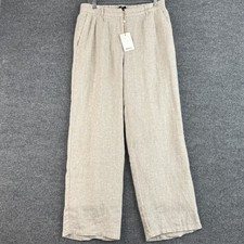 Quince Pants Womens 10 Beige 100% Linen Wide Leg Pleated High Rise NWT picture