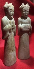 Pair of Chinese Tang Dynasty Burial Figurines:WHITE JADE, pigment paint ancient  picture