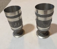 Ireland Mullingar Ornate Pewter Set Of Two Wild Life  Design Goblets 14 Oz. picture