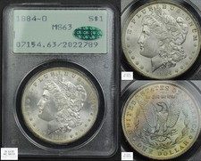 1884 O Morgan Dollar $1 RATTLER OGH Old Green Holder PCGS MS 63 CAC (TONED) picture