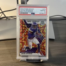 2020 Panini Mosaic #270 Justin Jefferson RC Orange Reactive NFL Debut  PSA 10 picture