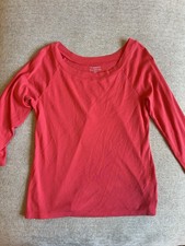Talbots Petite MP Pima Cotton Long Sleeve Tee Red Coral Scoop Neck Raglan picture