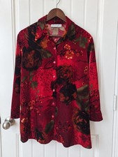 Vtg 90s Passports Floral Corduroy Button Down  Oversized Red Rose Whimsigoth L picture