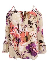INC International Concepts Women's Floral Cold-Shoulder Top (2, Spring Breeze) picture