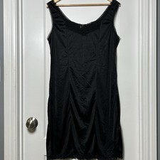 Heavenly Secrets Vintage 90s Black Nylon Lace Trim Slip Dress Whimsigoth Style picture