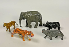 Vintage Hollow Cast Lead Zoo Animals Lot 5 Tiger Elephant Rhino Lioness Britains picture