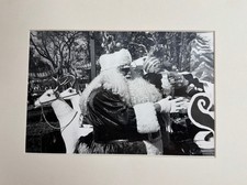 Vintage B&W Santa Claus Sleigh Reindeer Parade Matted Photo picture