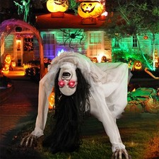 Halloween Animatronic Crawling Woman Ghost with LED Eyes and Vocally Triggered picture