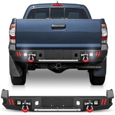 For 2005-2015 Toyota Tacoma Black Steel Rear Bumper w/LED Lights & Winch Plate picture