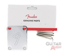 Genuine Fender '70s F Logo Strat/Tele 4-Bolt CHROME Guitar Neck Plate w/Screws picture