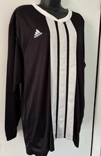 Adidas Vtg Black White Striped Soccer Jersey Large Long Sleeve Made USA picture