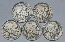 Five 5 Full Date Buffalo Nickels with Five Different Dates picture