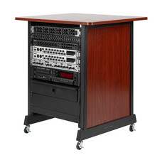 Rok-It By Gator Studio Series 14U Wood Rack Cabinet with Casters, Cherry picture