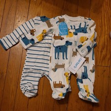 Carter's 2-Pack 2-Way Zip Footed Cotton Knit Sleepers Premie dogs & Stripes NEW picture