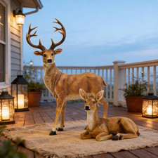Resin Deer Statue Set Buck Doe Garden Sculpture Indoor Outdoor Home Decor picture