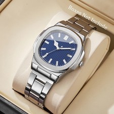 Men's Watch Stainless Steel Bracelet Band Calendar Dial Analog Quartz Wristwatch picture
