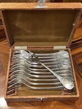 Vintage French Christofle Trianon Set 12 Silver Plated Oyster Seafood Forks Box picture