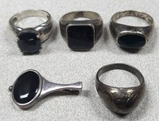 Vintage Sterling Silver Black Onyx Ring Pendant Jewelry Lot 5pc Estate S925 picture