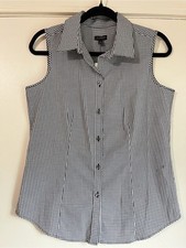 NWT Talbots Sleeveless Gingham Top Navy White Check Womens Size 8 Coastal picture