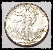 1941-S WALKING LIBERTY HALF DOLLAR White Light Tone NICE AU #2D71 .900 SILVER picture