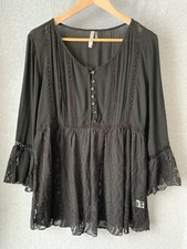 Monoreno Womens Black Top Sz M Babydoll Whimsygoth Witchy Sheer Lace Dark Fairy picture
