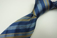 Brioni Silk Lemon Sky Azure Blue Striped Textured Standard Tie Made in Italy NEW picture