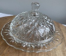 VTG Anchor Hocking Prescut Glass Domed Butter Dish Cheese Cloche Candy Dish picture