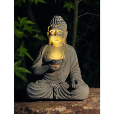 Resin Solar Buddha Statue Garden Light Zen Asian Japanese Porch Patio Decor picture
