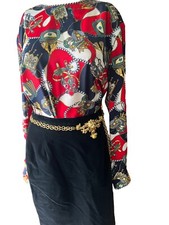 Mint Vtg  Baroque Blouse Multicolor Crown Shield Chains Rope Sz Large Equestrian picture