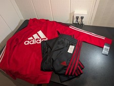 Adidas Boys 3-Stripes Tricot Tracksuit Set Red Black White Youth XL AG6585Y picture