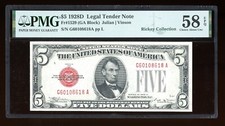 DBR 1928-D $5 Legal Fr. 1529 Vinson GA Block PMG 58 EPQ Serial G60108618A picture