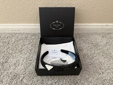 PRADA Black Crystal Embellished Padded Headband Triangle Logo w/ Box & Card picture