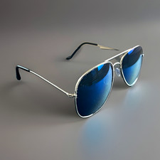 Aviator Sunglasses Polarized Metal Frame Silver Blue Lenses For Men & Women picture