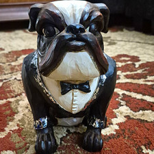 English Bulldog Resin Figurine Statue in Tuxedo with Bow Tie, Black & White picture