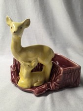 Vintage Shawnee Pottery USA Mother Doe & Fawn Deer Planter Trinkets Hunter Gift picture