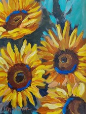 MONA VIVAR Original 12x9 Colorful Sunflower Abstract Expressionism Painting picture