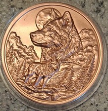 10 WOLF & SMALL WOLF:  1oz BU COPPER ROUND .999 FINE BULLION -3D HI-RELIEF CB picture