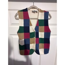 Vintage 90s County Seat Nuovo Colorblock Checkerboard Sweater Vest Ramie Cotton picture