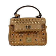 Authentic pre-owned MCM Cognac-colored Visetos coated canvas small tote bag. picture