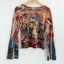 Vintage Clio Velvet Top Medium Fairy Grunge Colorful Bell Sleeve Whimsigoth Boho picture