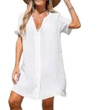 NWT Cupshe Womens Short  White Sheer Beach Cover up Dress  Size Medium  picture