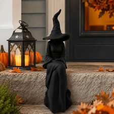 Halloween Faceless Witch Figurine Black Sitting Witch Wall Hanging Decor picture