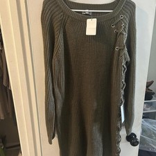 NWT J for Justify olive green knit sweater dress tie up adjustable sides size M picture