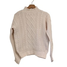 VTG Talbots Women Cotton Cable Knit Mock Neck Sweater Coastal Heritage Old Money picture
